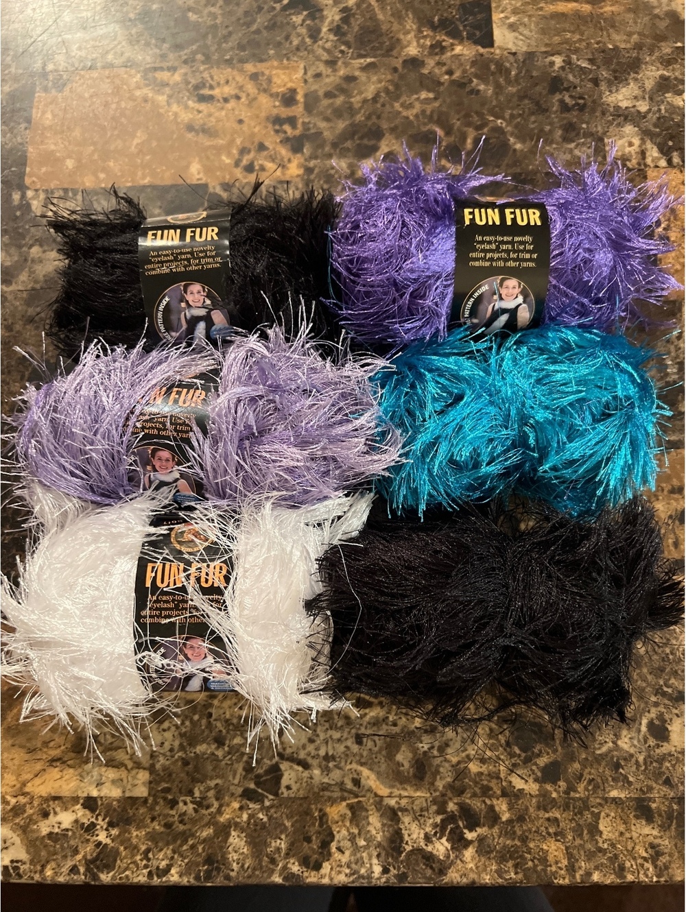 Lot of 6 Lion Brand Fun Fur Eyelash Yarn Assorted Colors - 6 Skeins